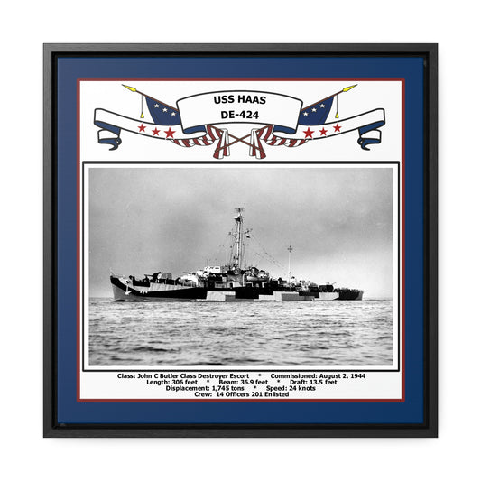 USS Haas DE-424 Navy Floating Frame Photo Front View