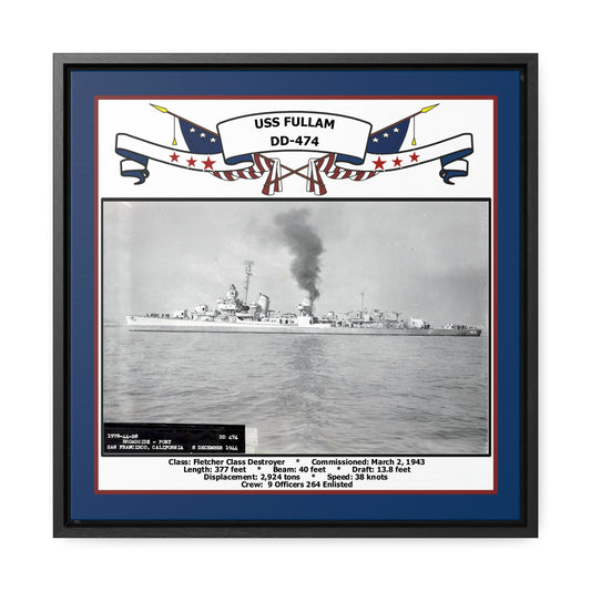 USS Fullam DD-474 Navy Floating Frame Photo Front View