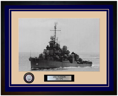USS HUDSON DD-475 Framed Navy Ship Photo Blue