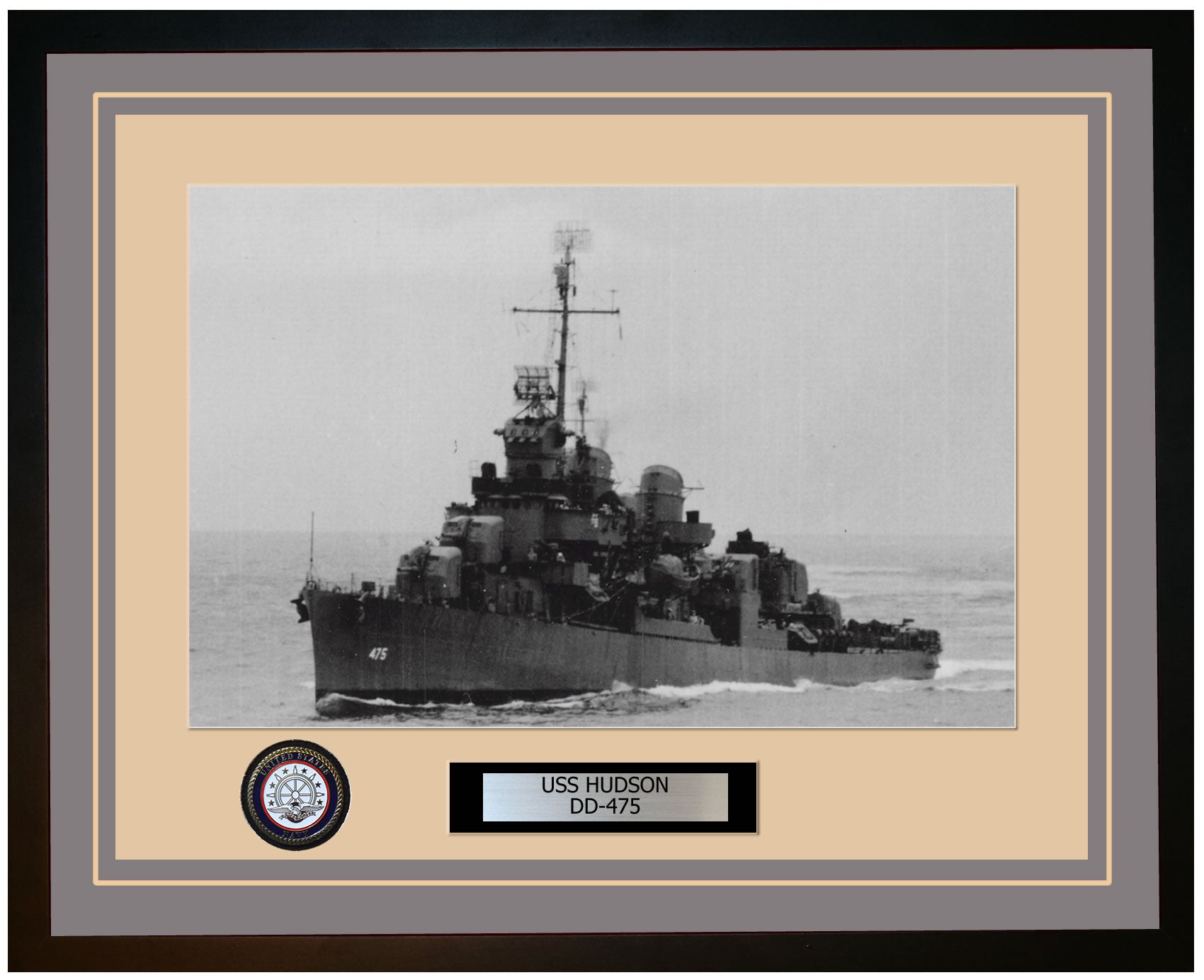 USS HUDSON DD-475 Framed Navy Ship Photo Grey