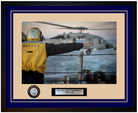 USS WILLIAM P LAWRENCE DDG-110 Framed Navy Ship Photo Blue