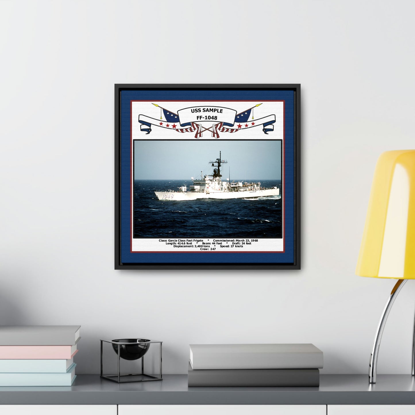 USS Sample FF-1048 Navy Floating Frame Photo Desk View