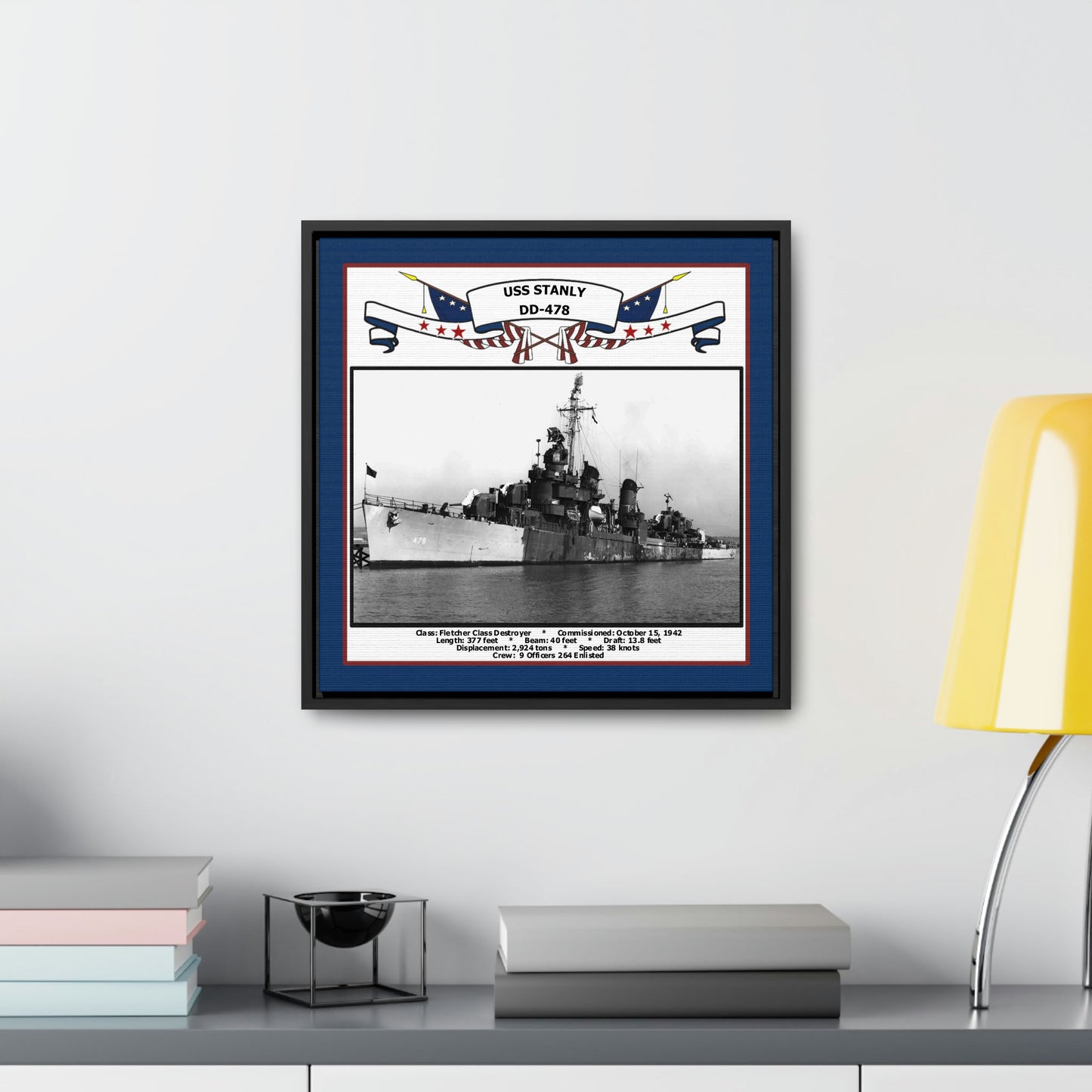 USS Stanly DD-478 Navy Floating Frame Photo Desk View