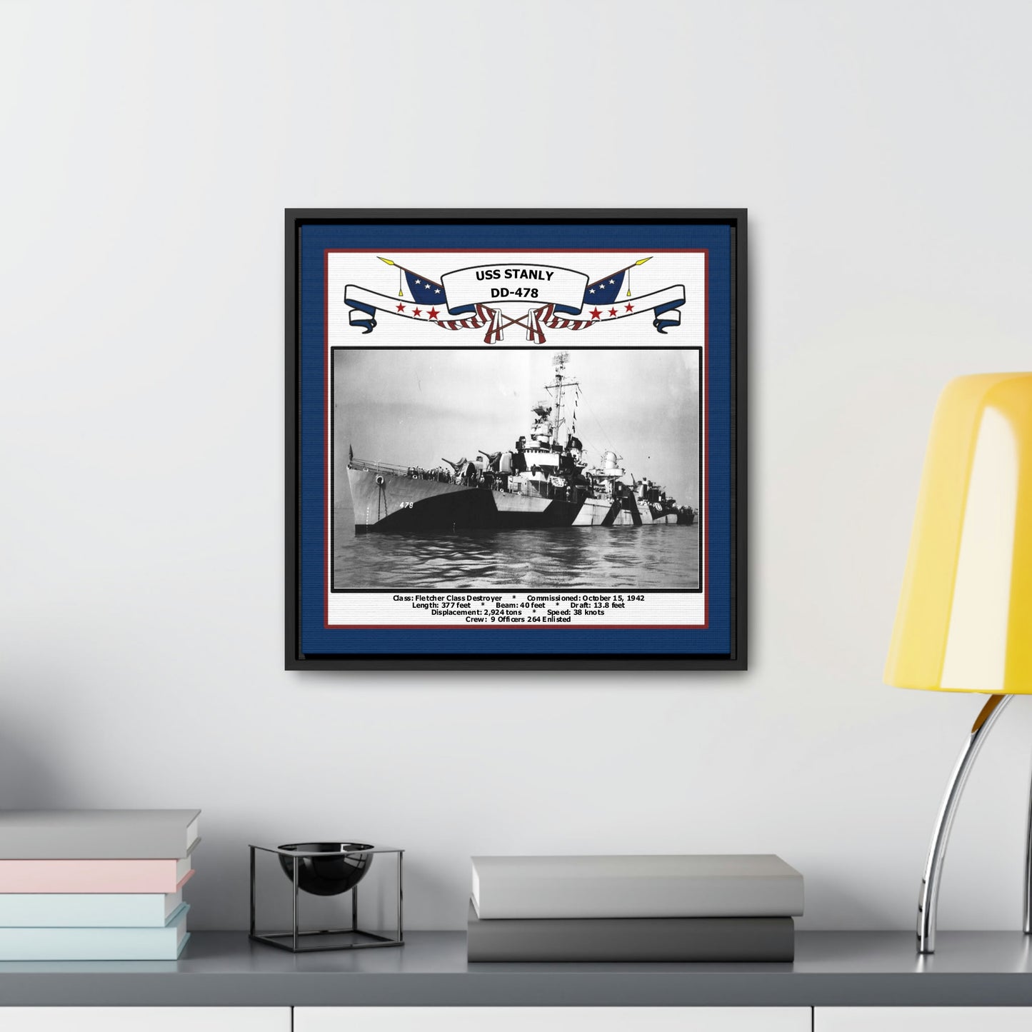 USS Stanly DD-478 Navy Floating Frame Photo Desk View