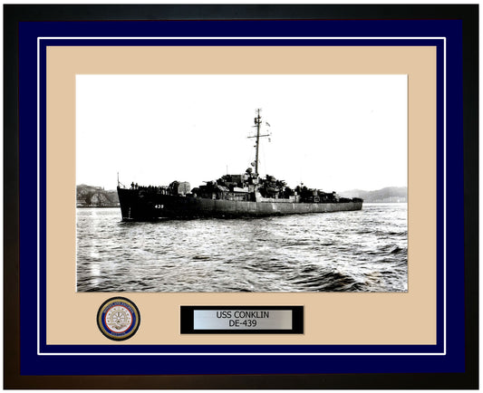 USS Conklin DE-439 Framed Navy Ship Photo Blue