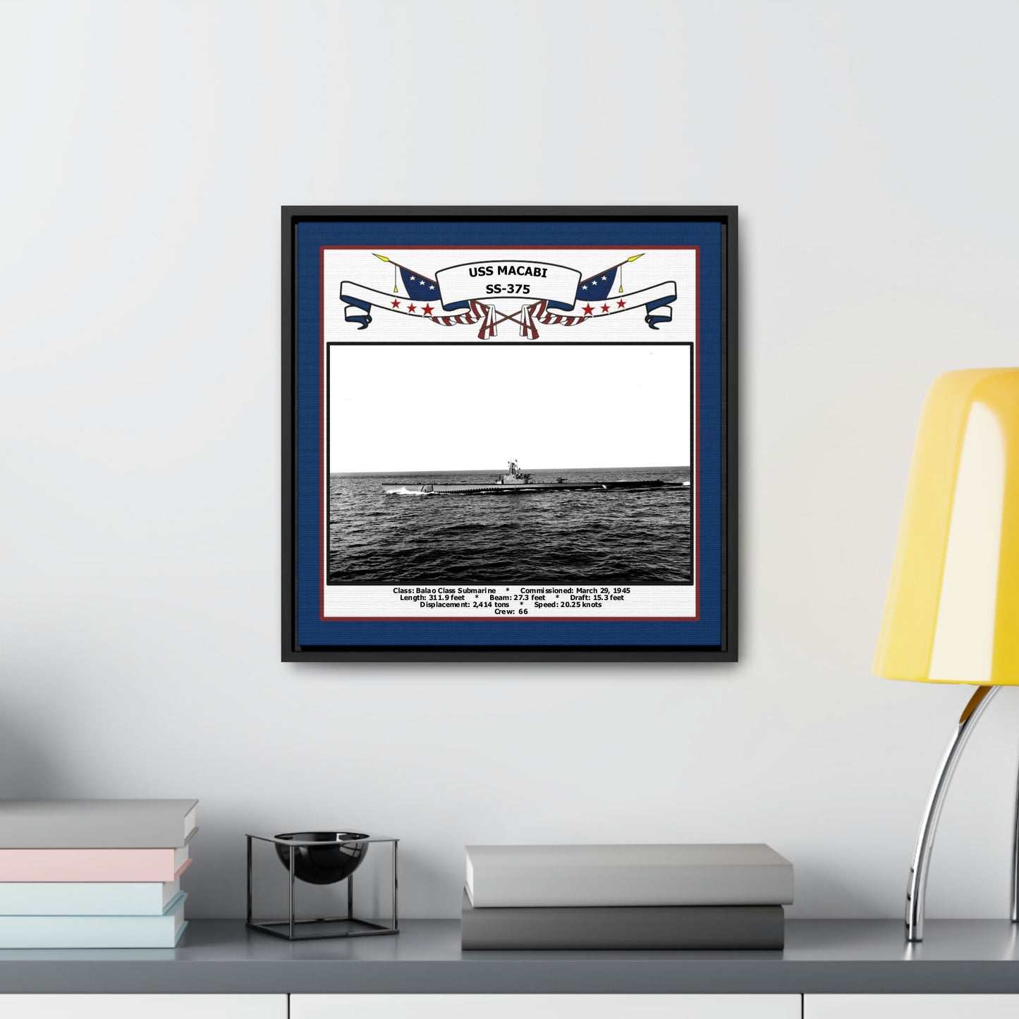 USS Macabi SS-375 Navy Floating Frame Photo Desk View