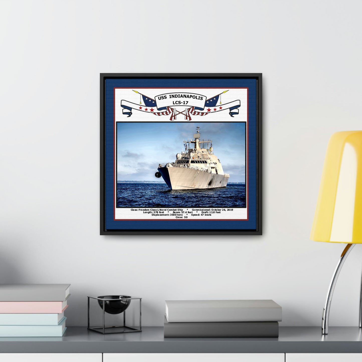 USS Indianapolis LCS-17 Navy Floating Frame Photo Desk View