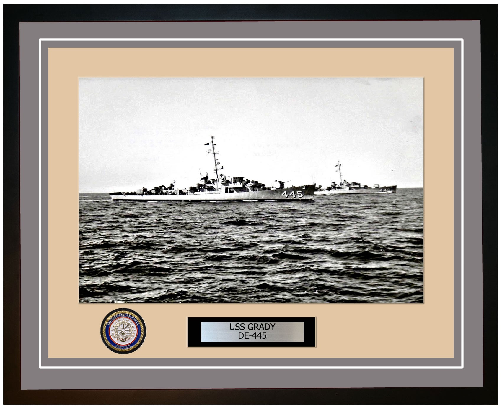 USS Grady DE-445 Framed Navy Ship Photo Grey