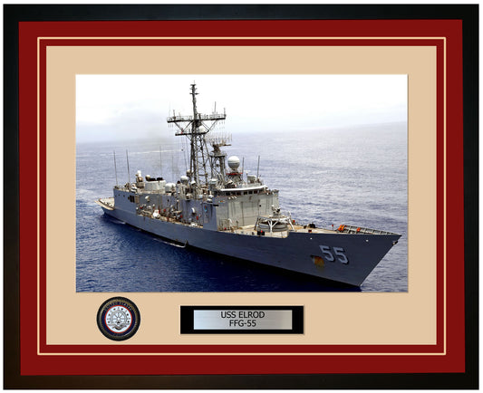 USS ELROD FFG-55 Framed Navy Ship Photo Burgundy