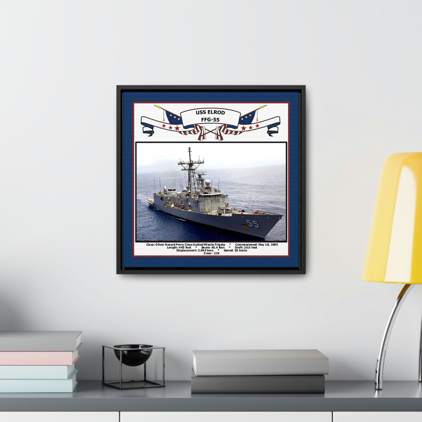 USS Elrod FFG-55 Navy Floating Frame Photo Desk View