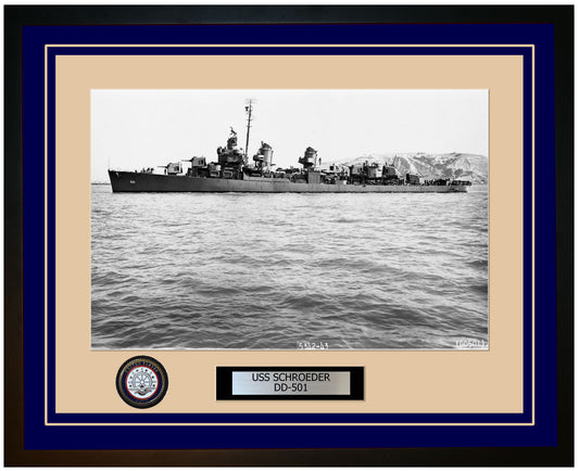 USS SCHROEDER DD-501 Framed Navy Ship Photo Blue
