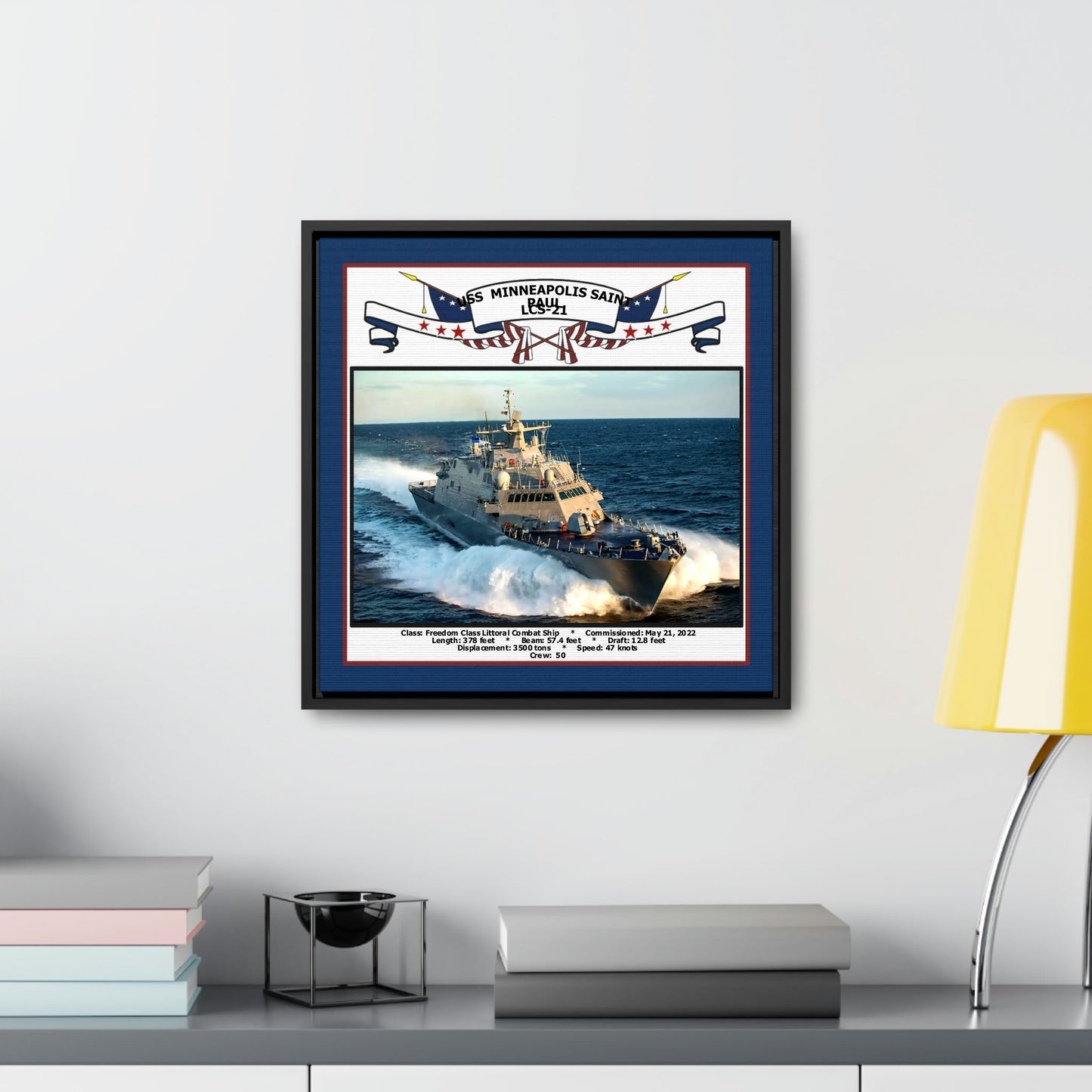 USS Minneapolis Saint Paul LCS-21 Navy Floating Frame Photo Desk View