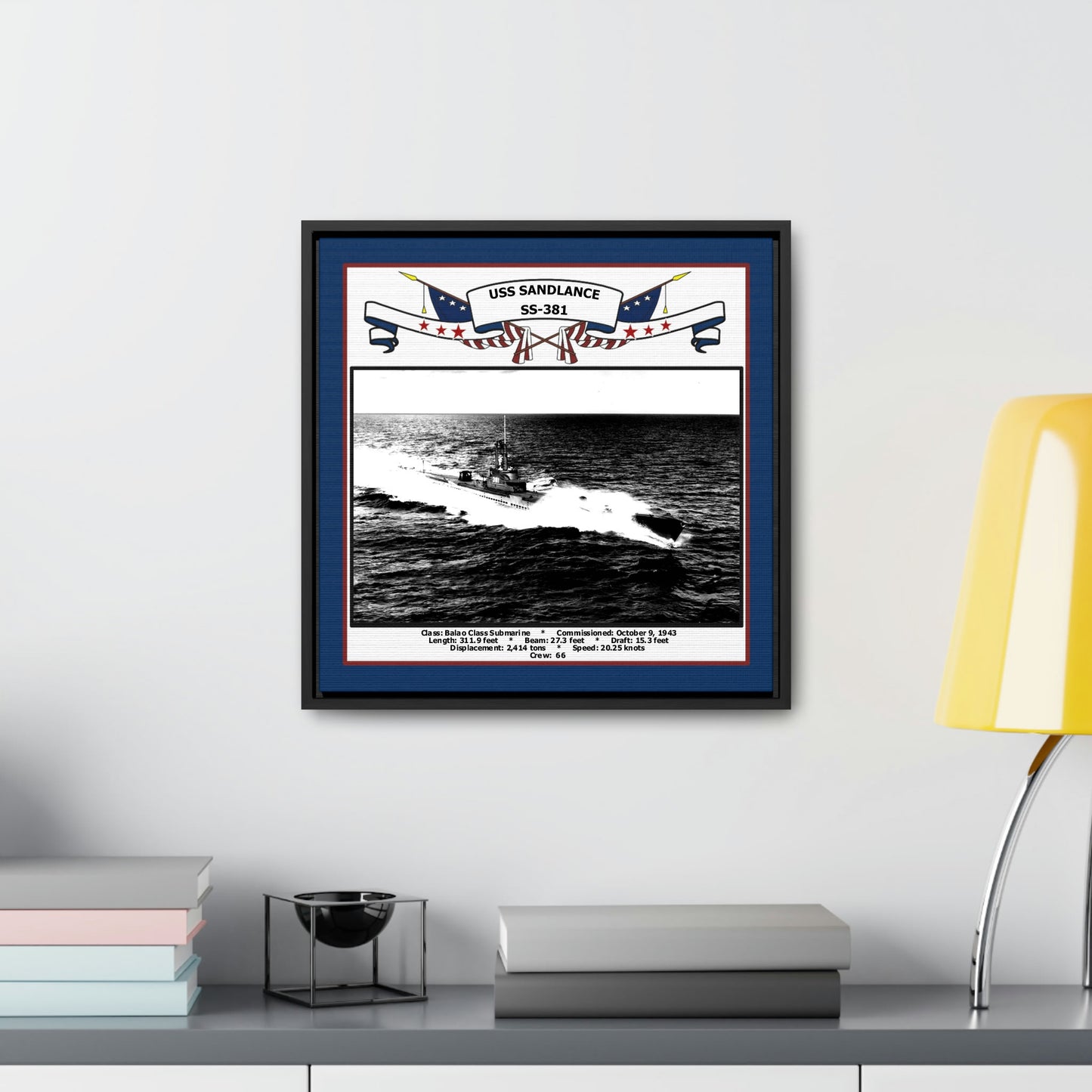 USS Sand Lance SS-381 Navy Floating Frame Photo Desk View
