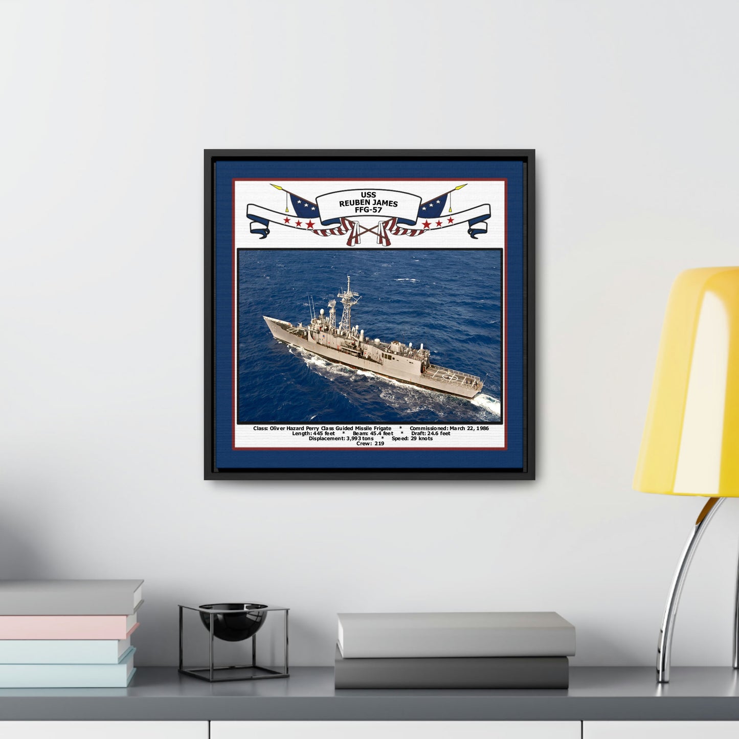 USS Reuben James FFG-57 Navy Floating Frame Photo Desk View