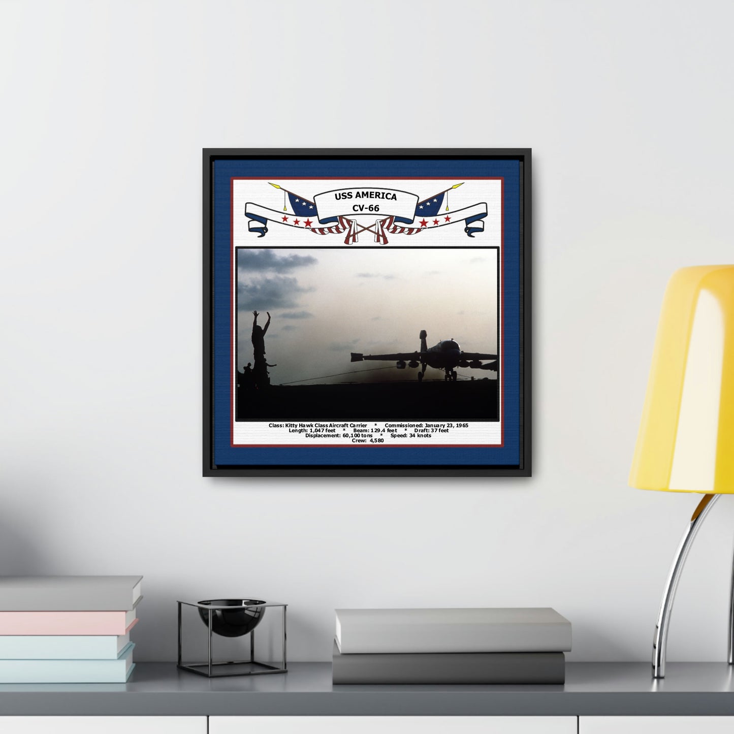USS America CV-66 Navy Floating Frame Photo Desk View