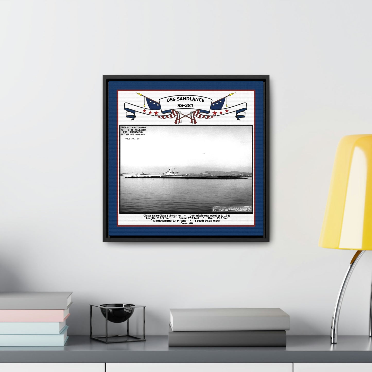 USS Sand Lance SS-381 Navy Floating Frame Photo Desk View