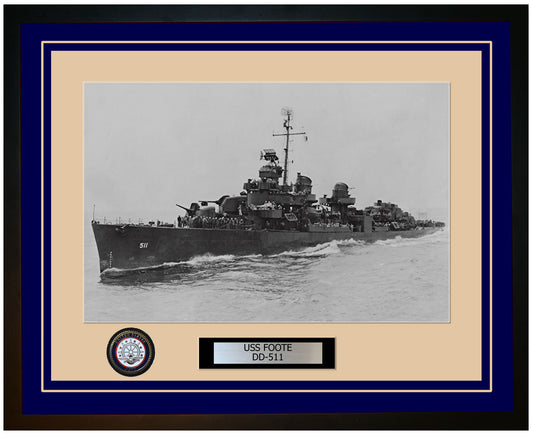 USS FOOTE DD-511 Framed Navy Ship Photo Blue