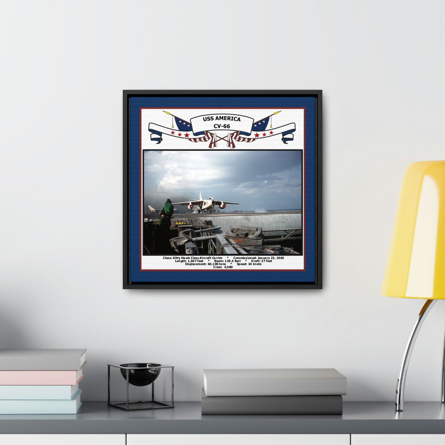 USS America CV-66 Navy Floating Frame Photo Desk View