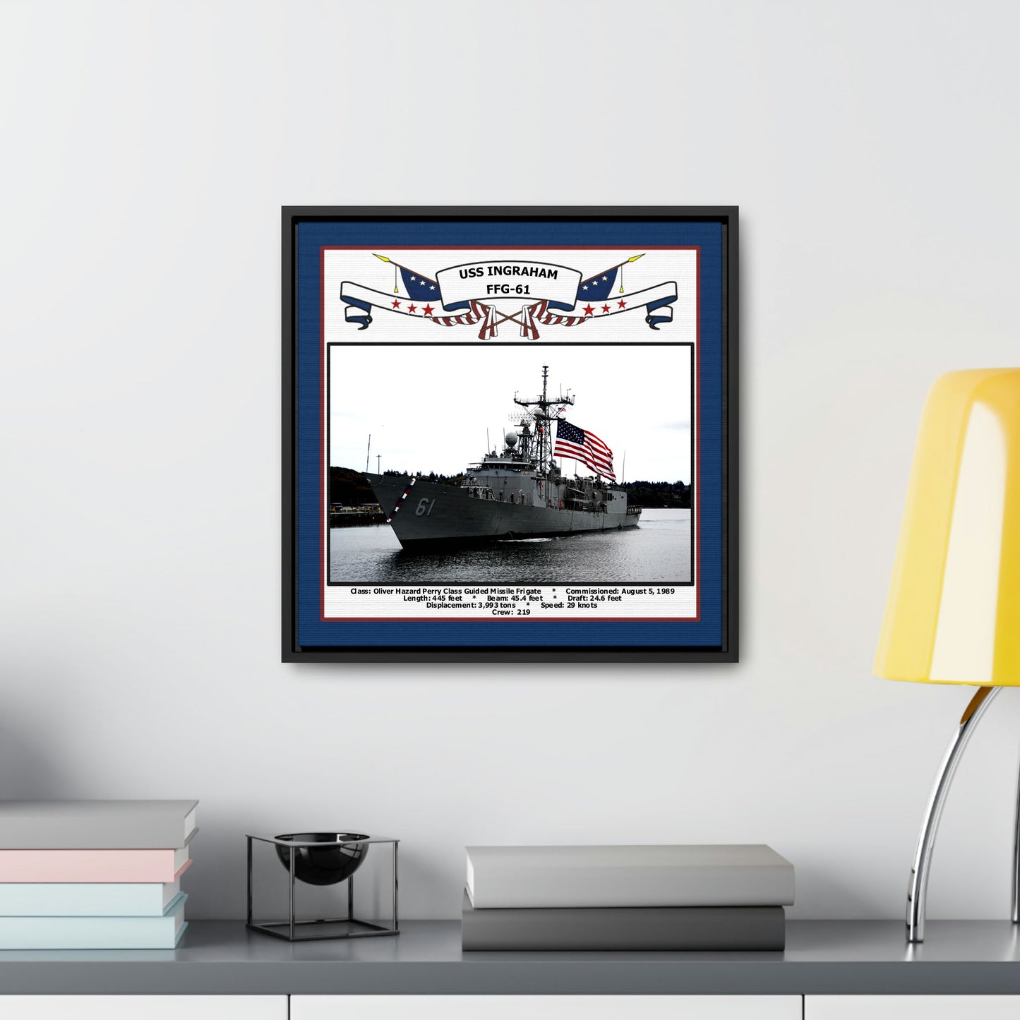 USS Ingraham FFG-61 Navy Floating Frame Photo Desk View
