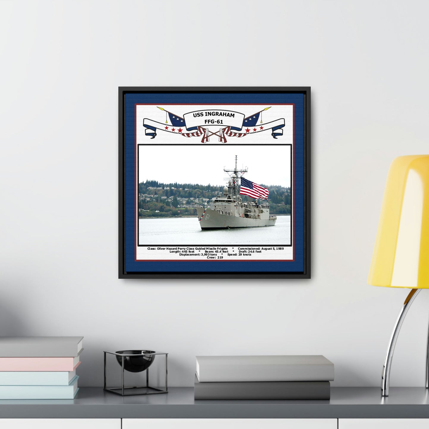 USS Ingraham FFG-61 Navy Floating Frame Photo Desk View