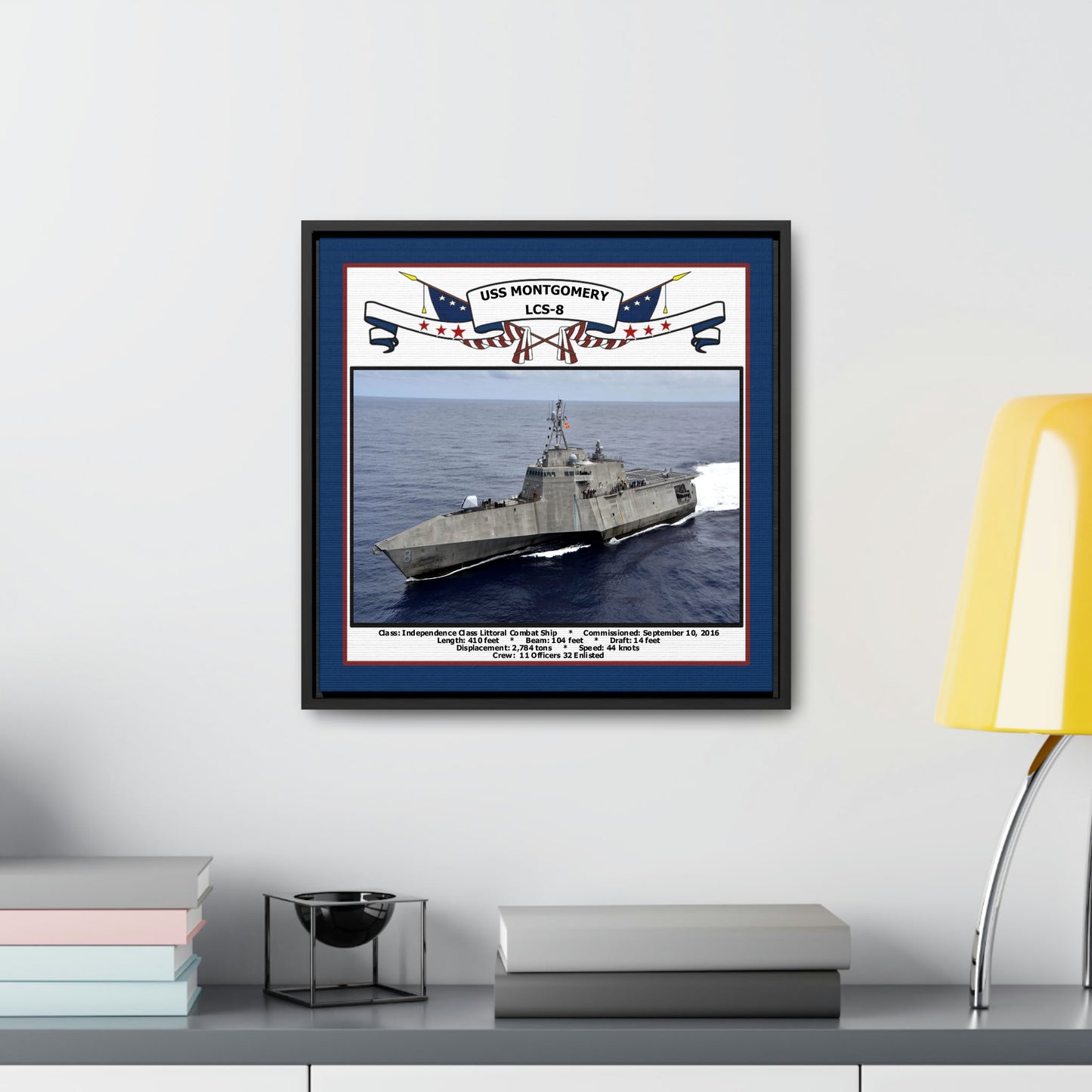 USS Montgomery LCS-8 Navy Floating Frame Photo Desk View