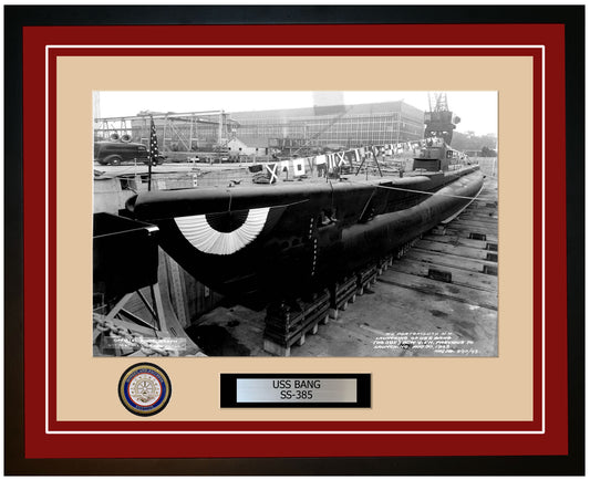 USS Bang SS-385 Framed Navy Ship Photo Burgundy