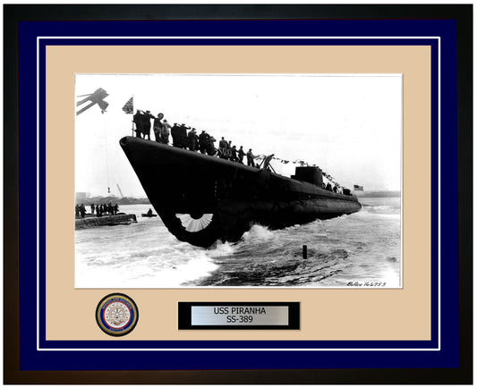 USS Piranha SS-389 Framed Navy Ship Photo Blue