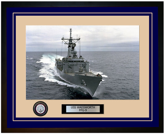USS WADSWORTH FFG-9 Framed Navy Ship Photo Blue