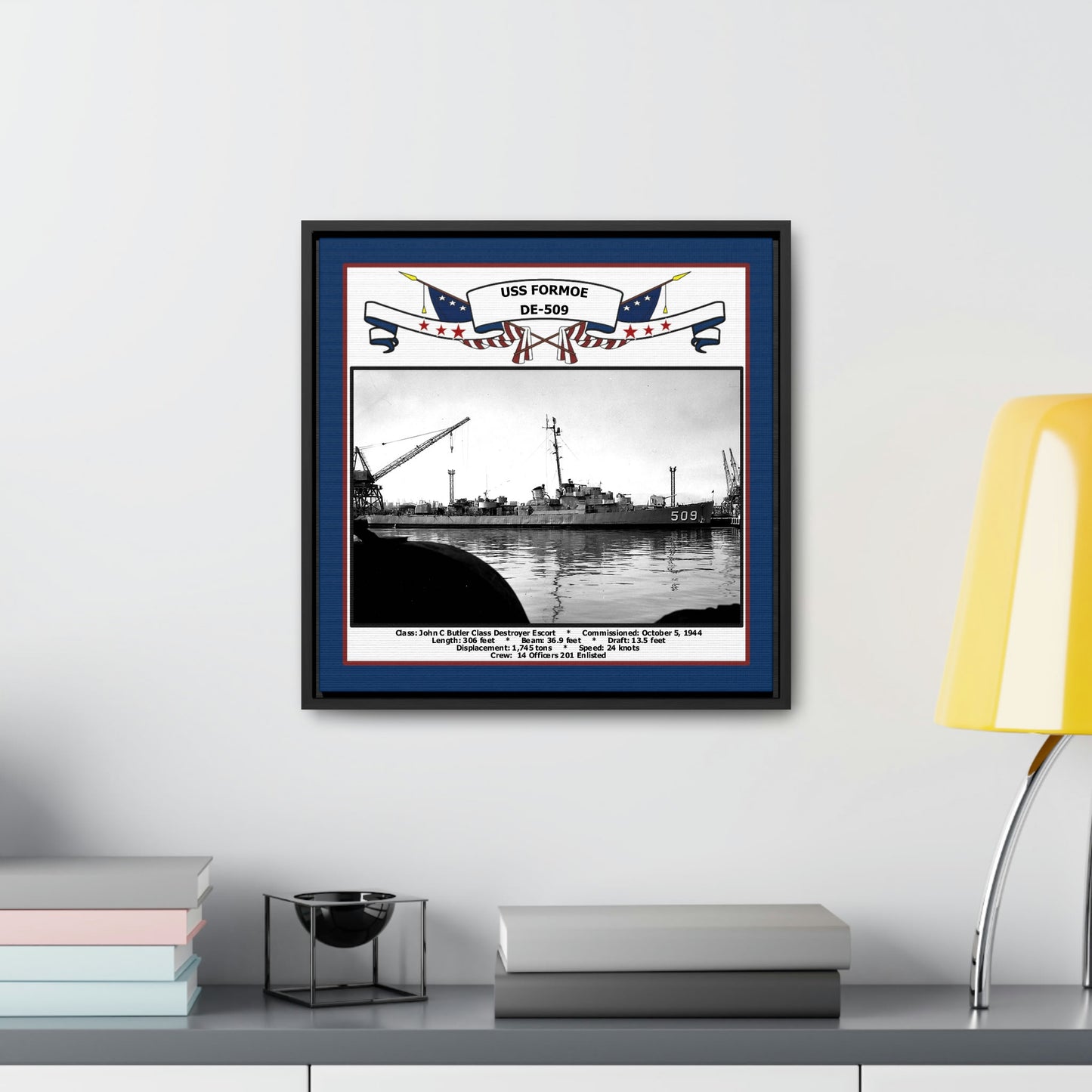 USS Formoe DE-509 Navy Floating Frame Photo Desk View
