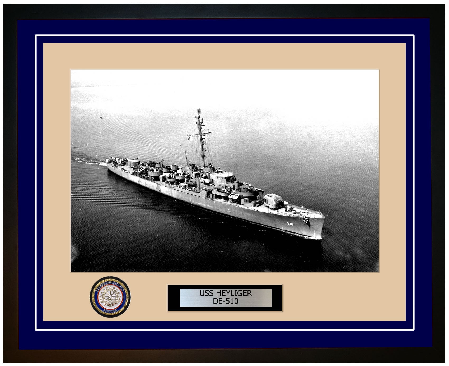 USS Heyliger DE-510 Framed Navy Ship Photo Blue