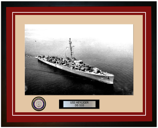 USS Heyliger DE-510 Framed Navy Ship Photo Burgundy