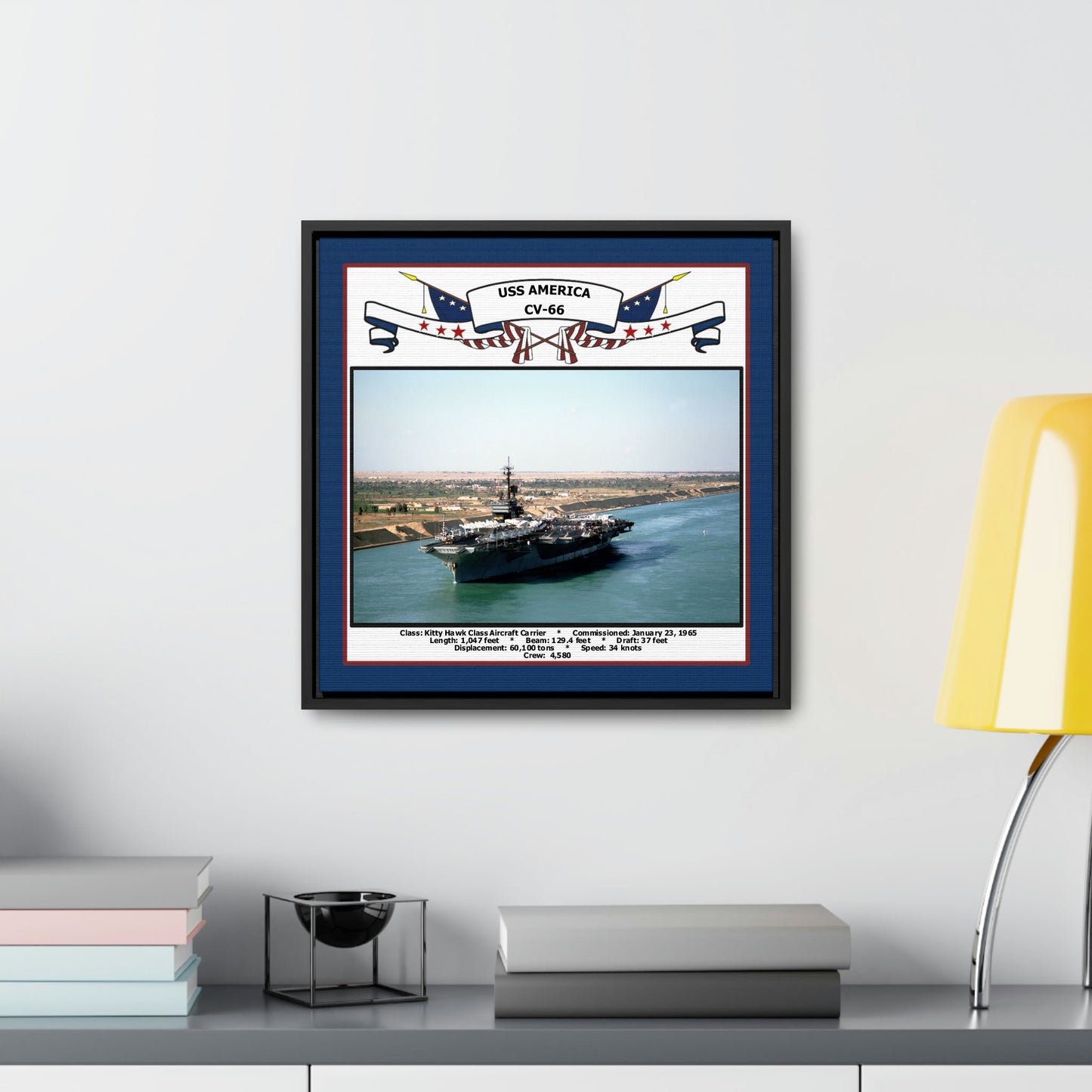 USS America CV-66 Navy Floating Frame Photo Desk View