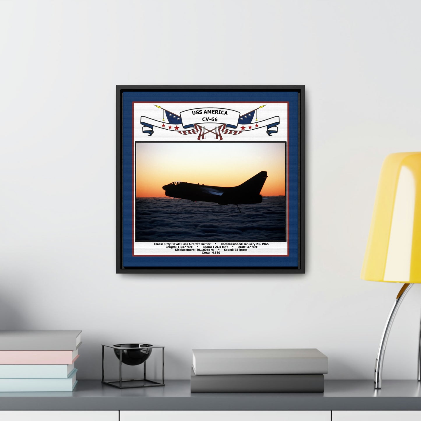 USS America CV-66 Navy Floating Frame Photo Desk View
