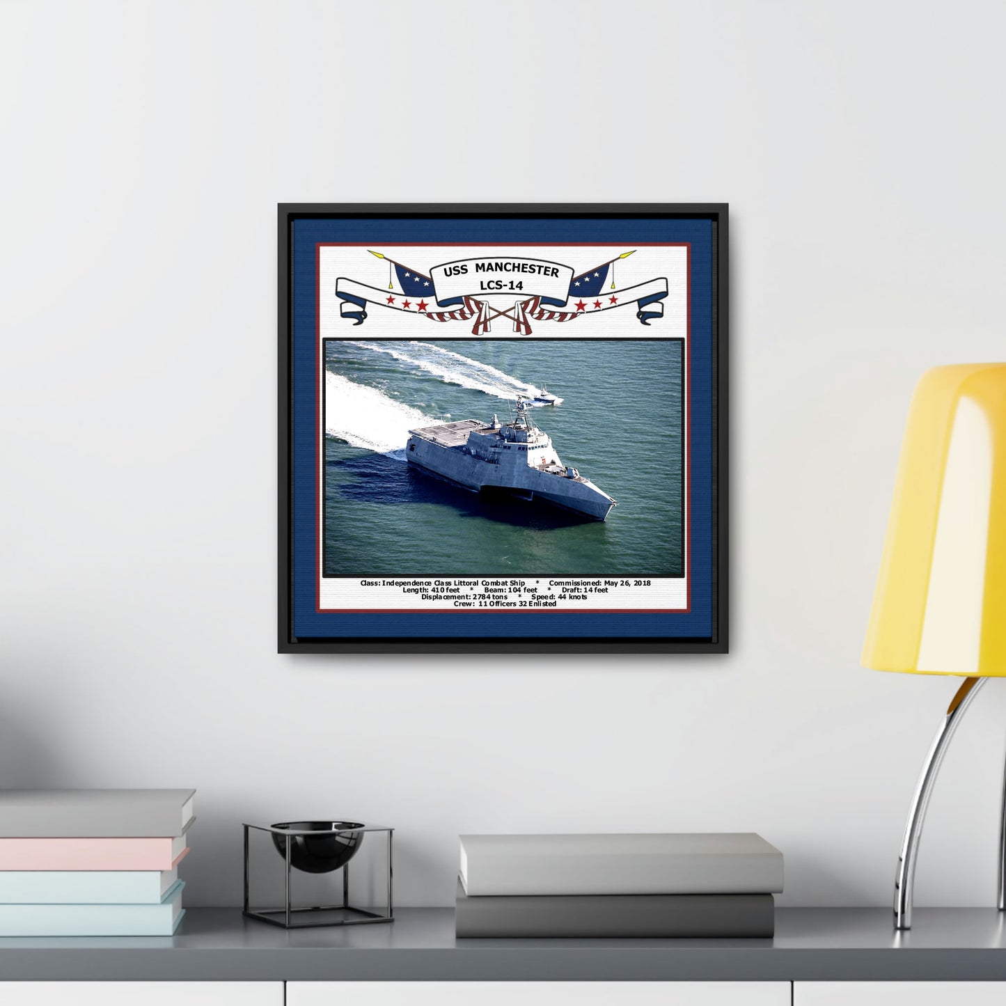 USS Manchester LCS-14 Navy Floating Frame Photo Desk View