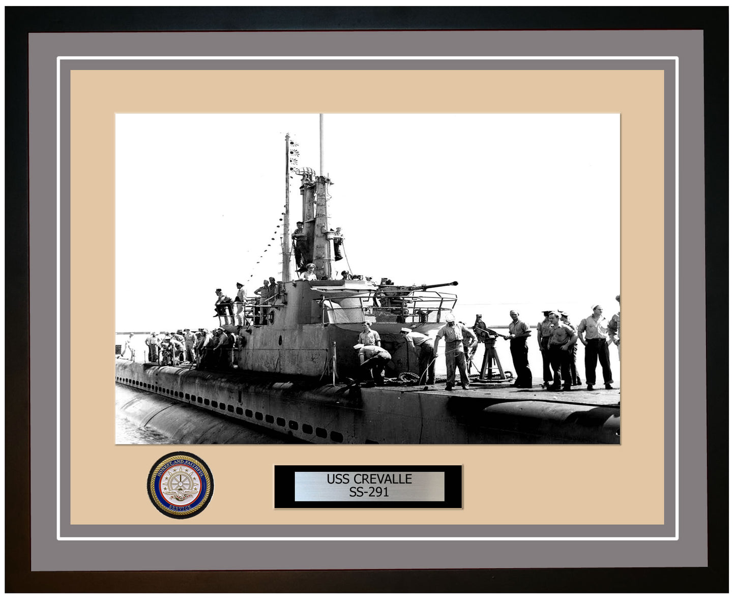 USS Crevalle SS-291 Framed Navy Ship Photo Grey