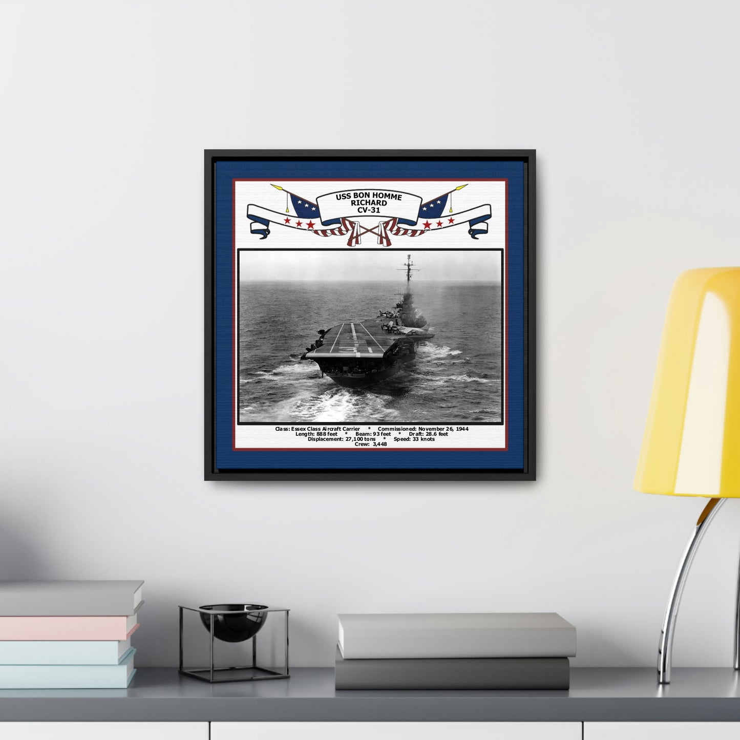USS Bon Homme Richard CV-31 Navy Floating Frame Photo Desk View
