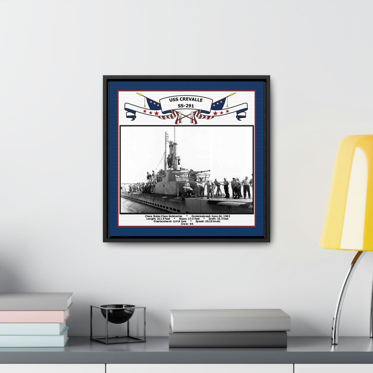 USS Crevalle SS-291 Navy Floating Frame Photo Desk View