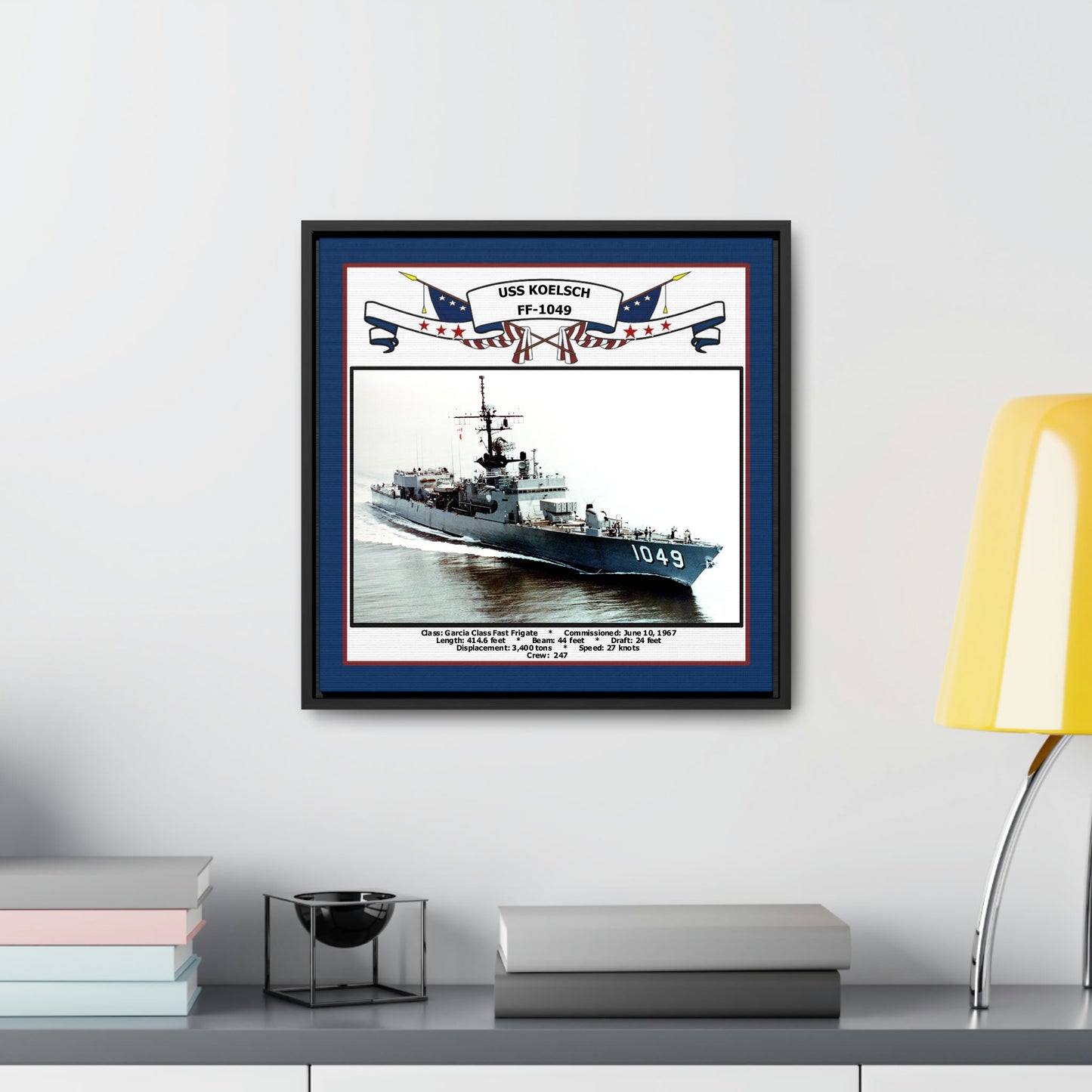 USS Koelsch FF-1049 Navy Floating Frame Photo Desk View