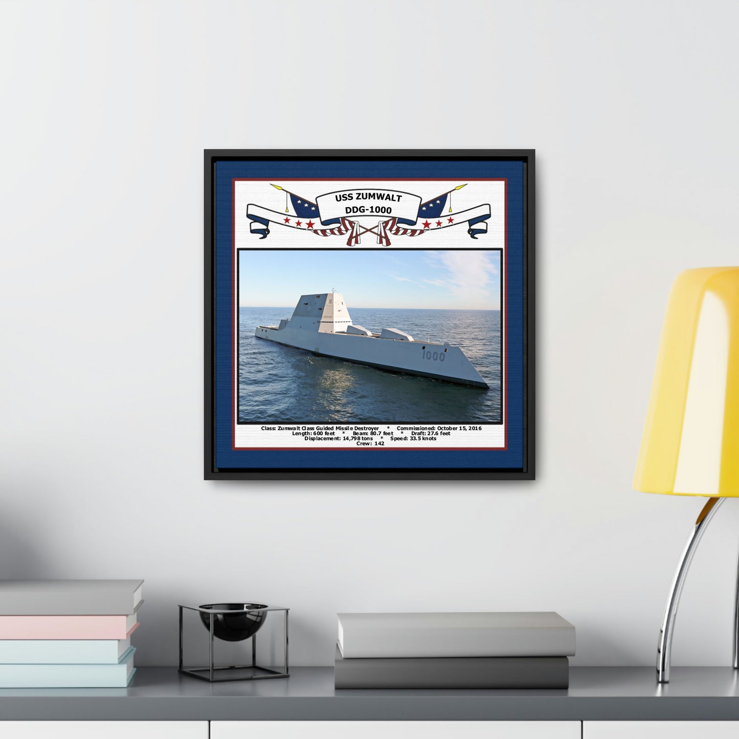 USS Zumwalt DDG-1000 Navy Floating Frame Photo Desk View