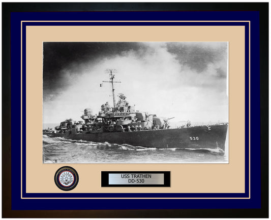 USS TRATHEN DD-530 Framed Navy Ship Photo Blue