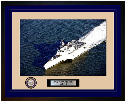 USS Manchester LCS-14 Framed Navy Ship Photo Blue