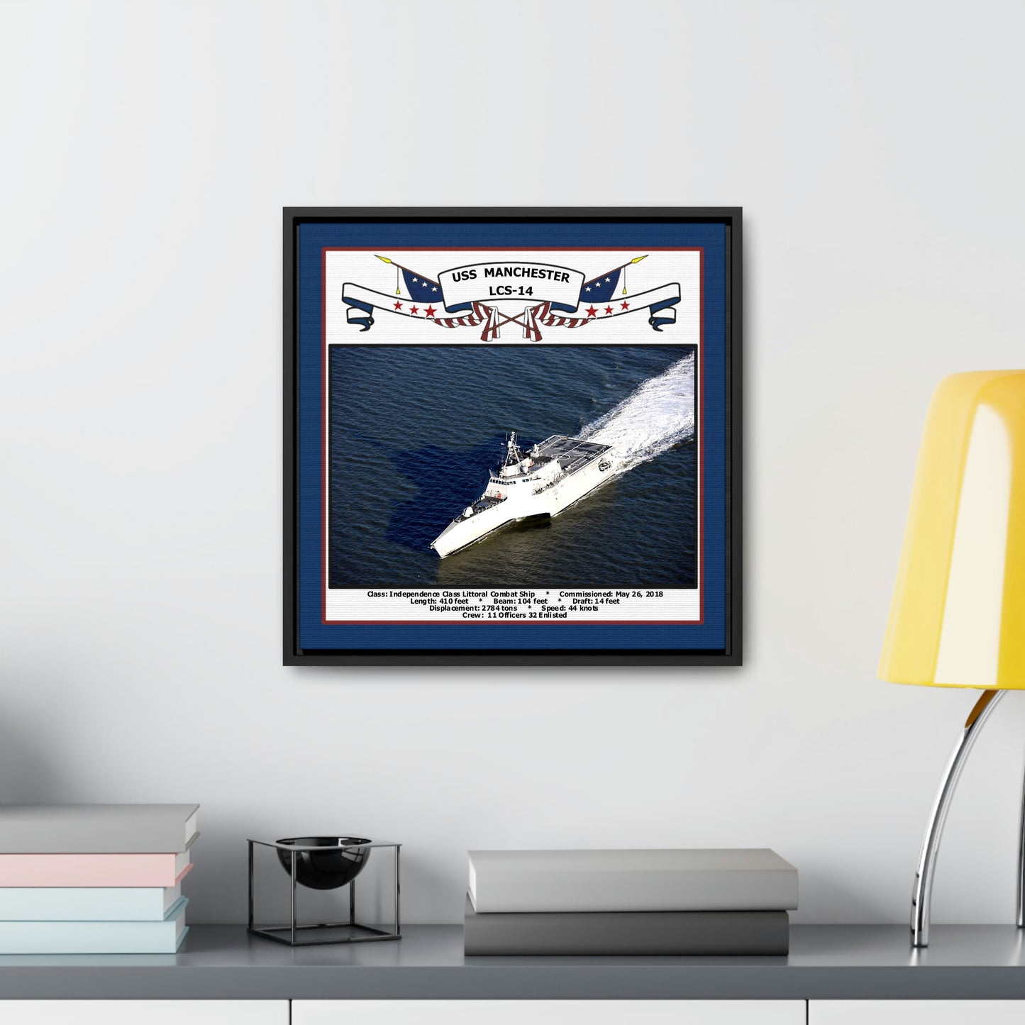 USS Manchester LCS-14 Navy Floating Frame Photo Desk View