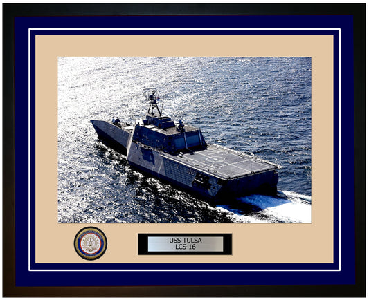USS Tulsa LCS-16 Framed Navy Ship Photo Blue