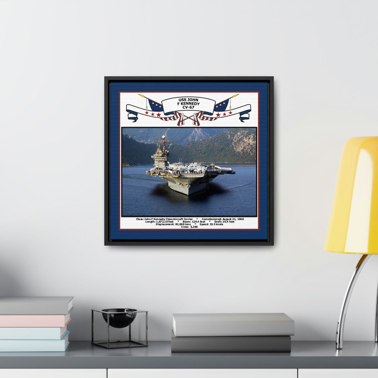 USS John F Kennedy CV-67 Navy Floating Frame Photo Desk View