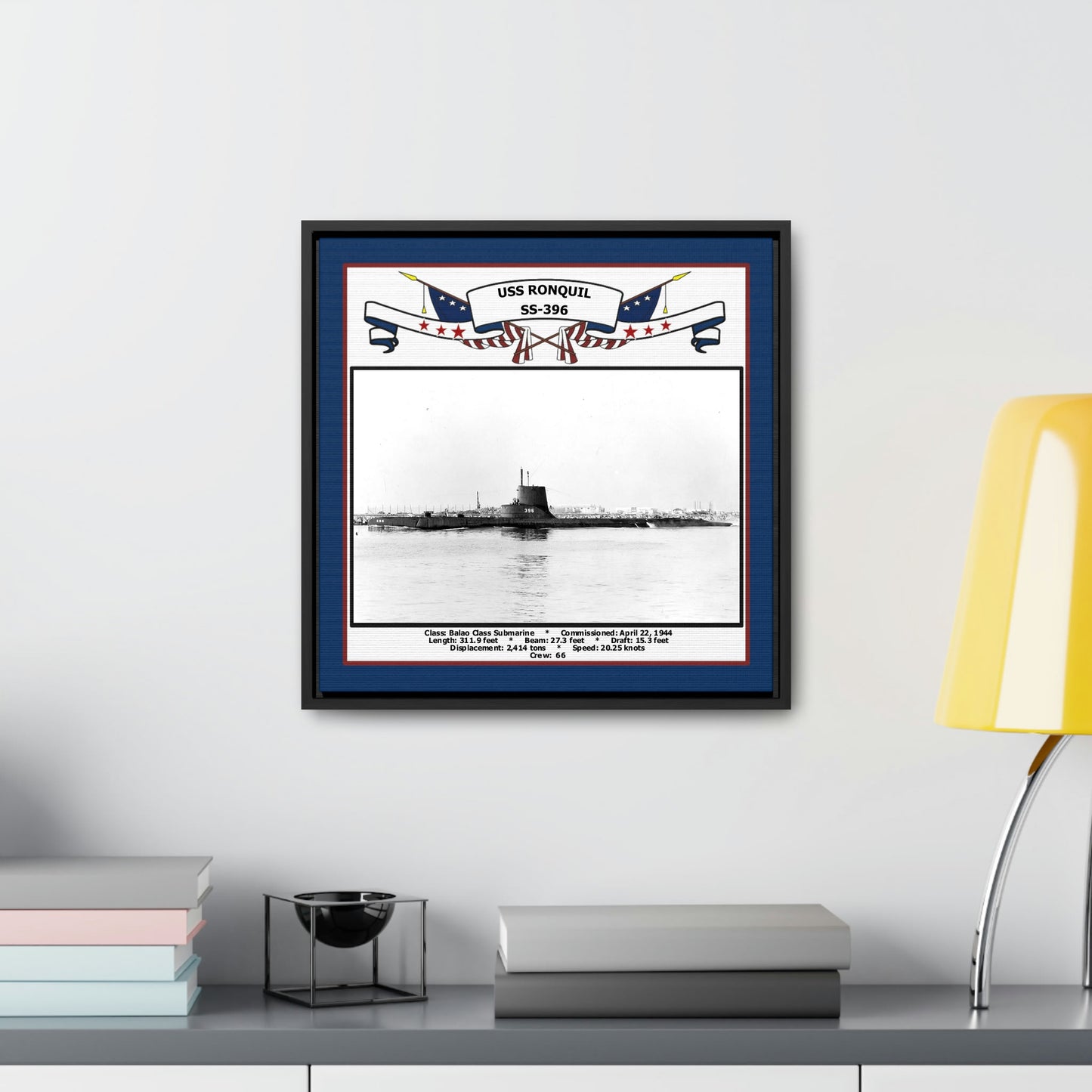 USS Ronquil SS-396 Navy Floating Frame Photo Desk View