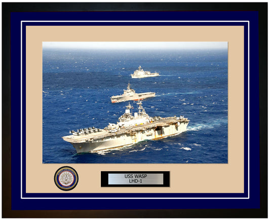 USS Wasp LHD-1 Framed Navy Ship Photo Blue