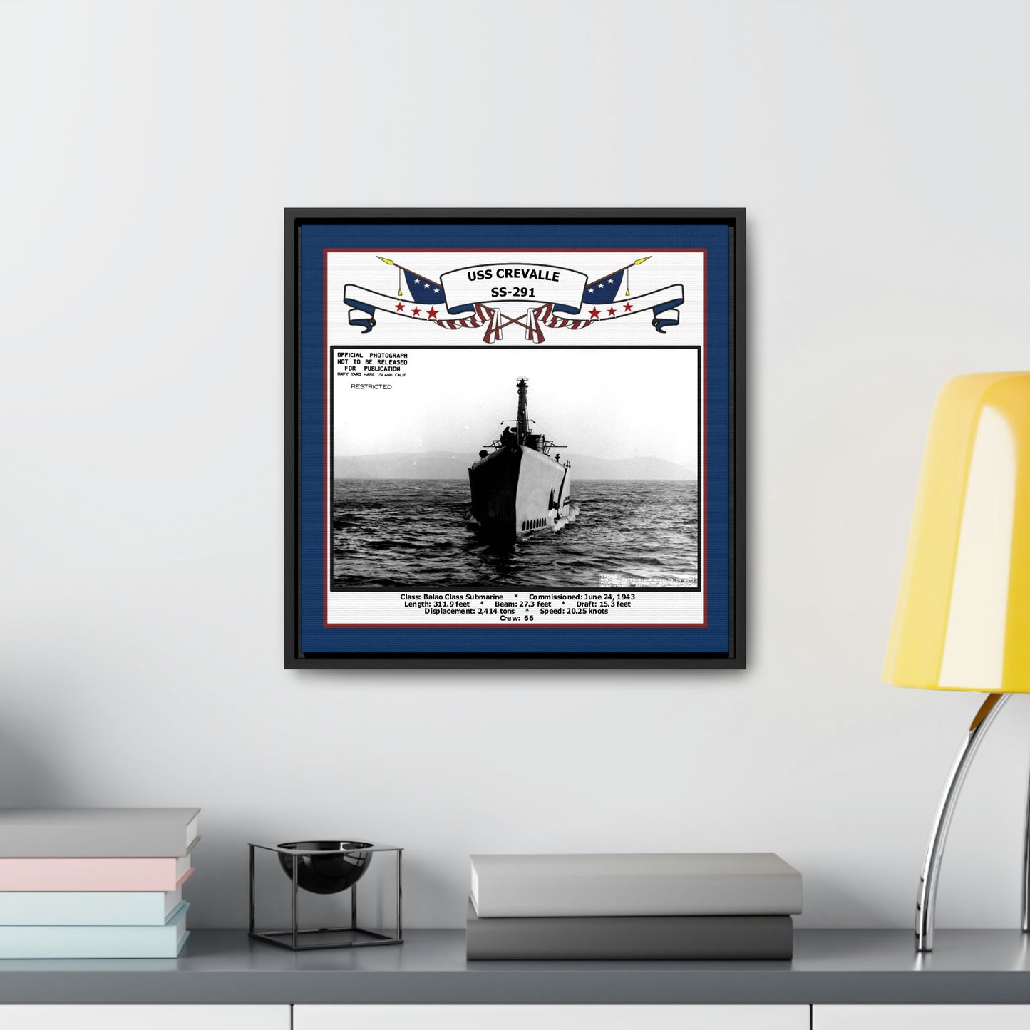 USS Crevalle SS-291 Navy Floating Frame Photo Desk View