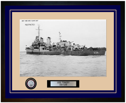 USS TINGEY DD-539 Framed Navy Ship Photo Blue