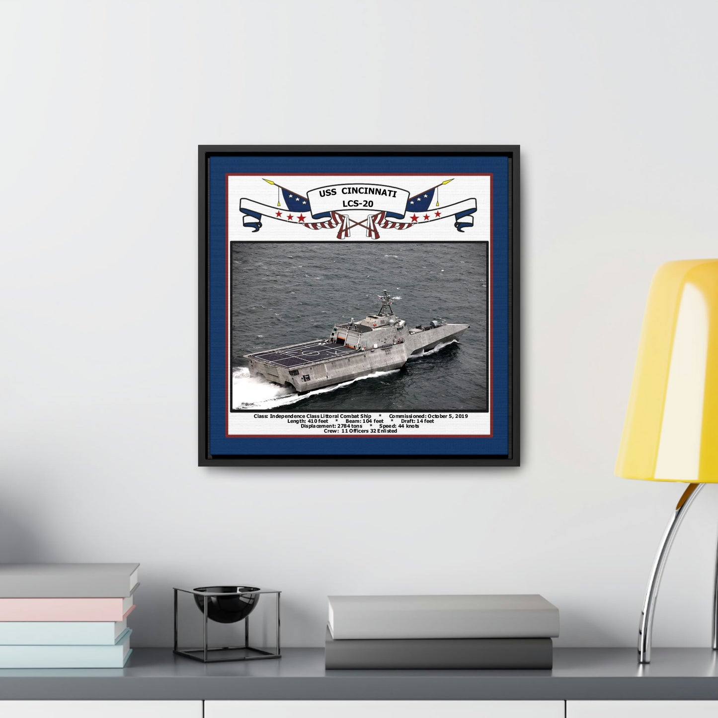 USS Cincinnati LCS-20 Navy Floating Frame Photo Desk View