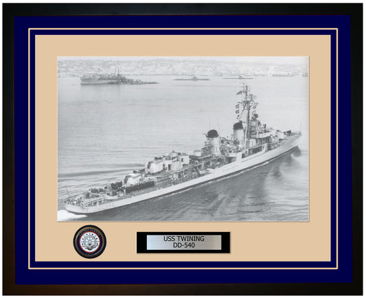 USS TWINING DD-540 Framed Navy Ship Photo Blue